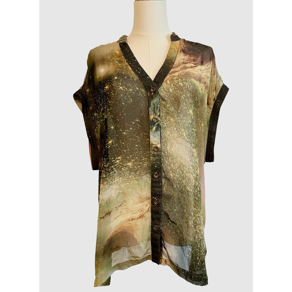 Y2K Forever 21 Plus Cosmic Universe Shirt Womens Size 1X Sheer Space Galaxy - Picture 1 of 10